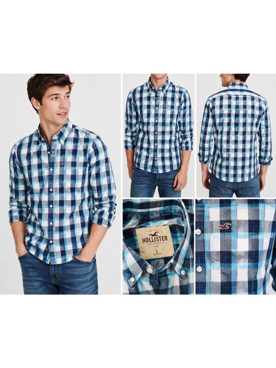 Hollister Other - Hollister Men's Blue White Plaid Button Up Shirt Cotton Casual Logo Size L
